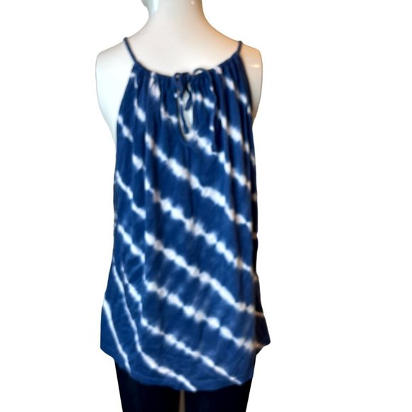 Chaps Denim Womens Tie Dye Halter Blouse Top Sleeveless Blue White Size Large - Picture 4 of 10
